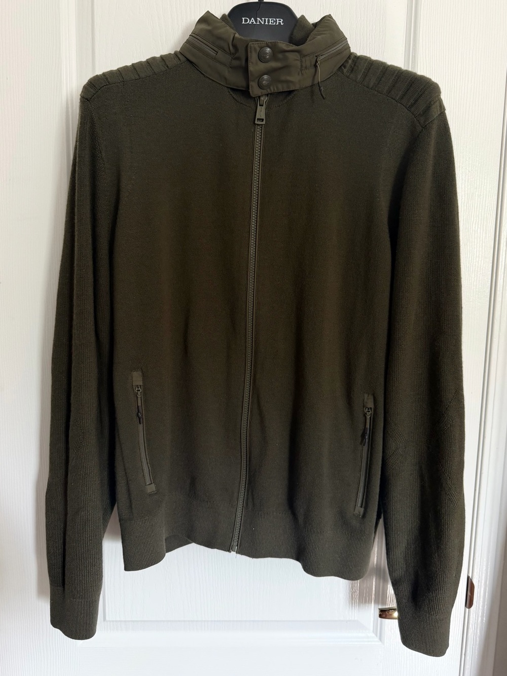 Olive Green Zip-Up Knit Sweater/Jacket with Secret Hood